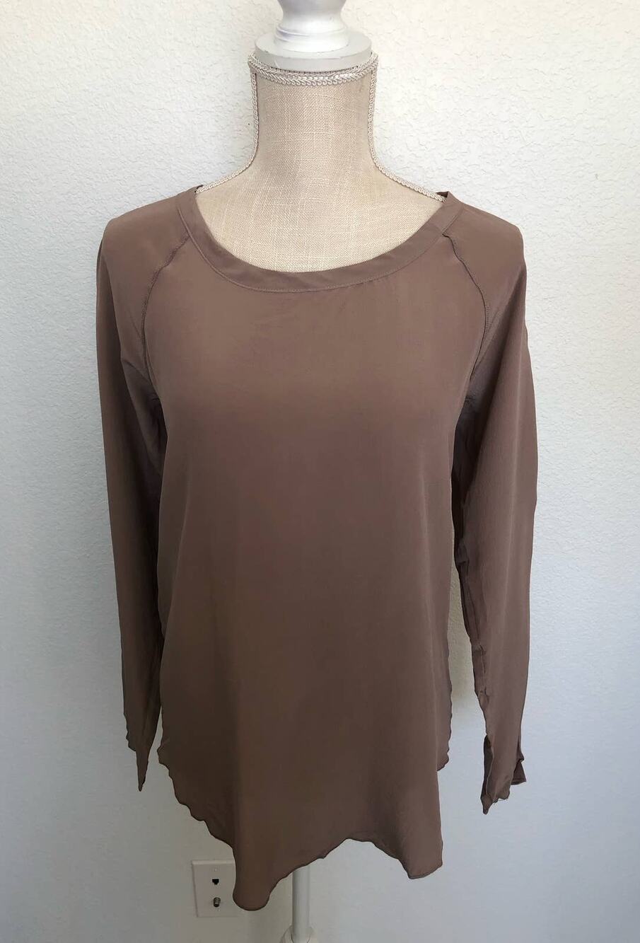Chaser Crepe De Chine Silk Open Back Top in Clay - M